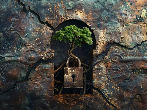 Padlock Nature Icon   Earthy Digital Art Depicting Security and Growth