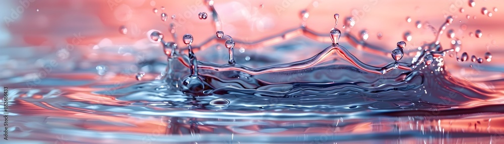 Poster captivating high speed capture of water drop creating a crown splash on smooth surface