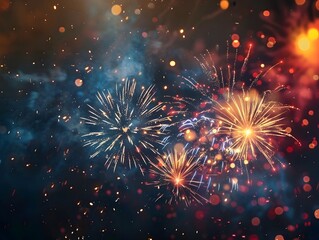 Fototapeta premium Vibrant Fireworks Display Over Festive Night Sky at Celebratory Event
