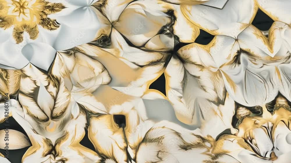 Poster abstract floral pattern in gold and white generative ai