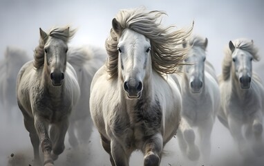 Wild White Horses Running