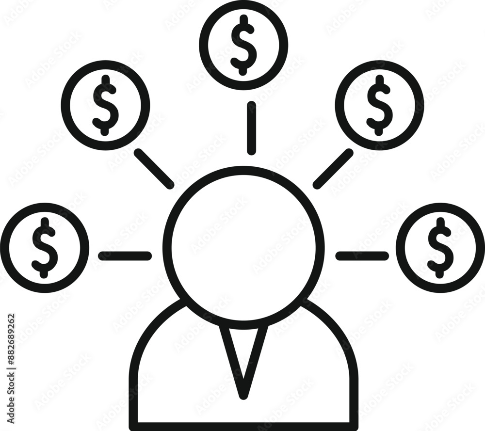 Poster line art icon of a businessman generating multiple sources of revenue