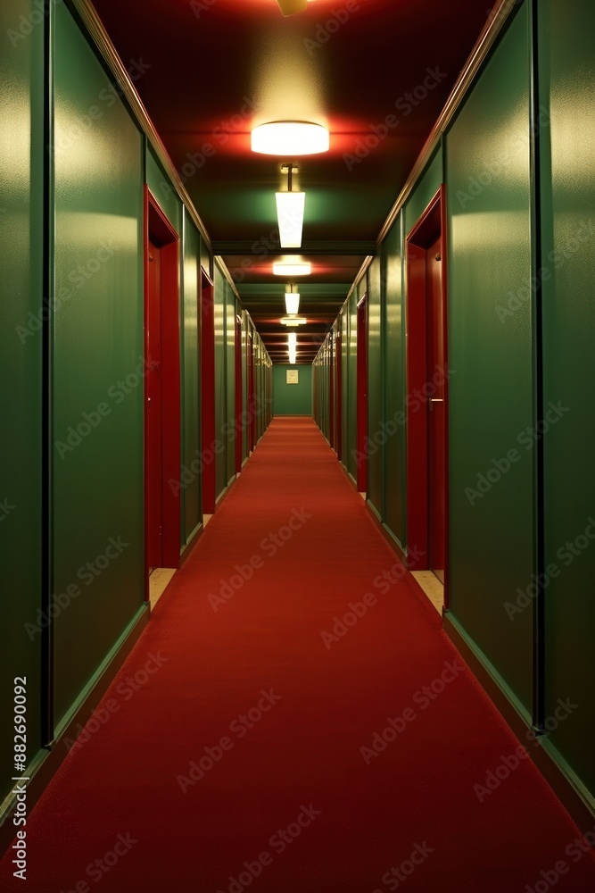 Canvas Prints Red hallway vintage hotel green architecture illuminated.