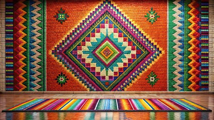 Colorful mosaic carpet on the floor with a blend of American and Mexican wall patterns, background, colorful, mosaic, flooring