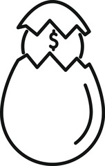 Cracked egg shell is hatching a new dollar coin, representing the concept of a profitable startup business