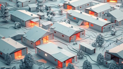 Refugee shelters flat design top view emergency housing animation Split-complementary color scheme