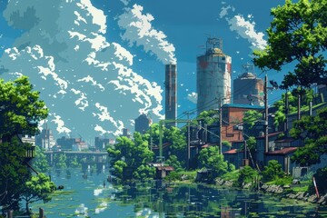 Obraz premium A pixel art scene from a video game where players must save the planet from climate change.