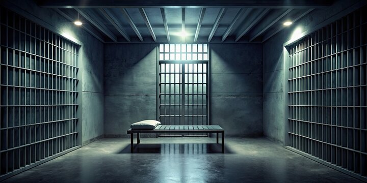 Dark and eerie rendering of a prison cell at night, prison, cell, darkness, confinement, night, interior, spooky, creepy, jail