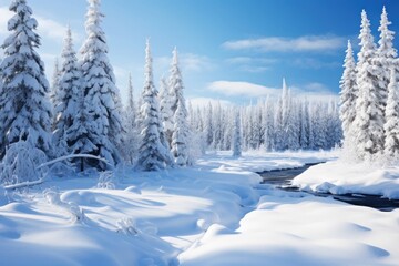 Fototapeta premium Snowy Pine Forest photo snow landscape outdoors.