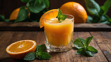 freshly squeezed orange juice in a glass, refreshing drink