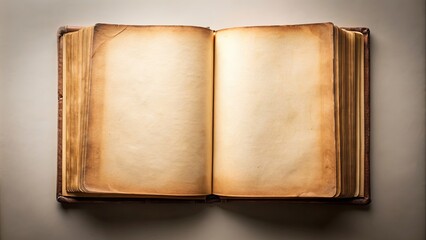 Fototapeta premium Old blank open book isolated on background, vintage, retro, antique, classic, literature, education, knowledge, learning, empty