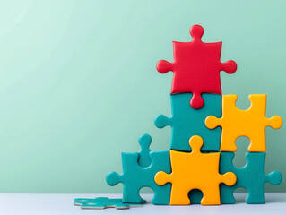 Diverse puzzle pieces fitting together, relationship management, unity in diversity and teamwork