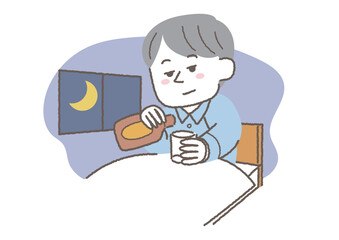 寝酒をしてしまう男性のイラスト