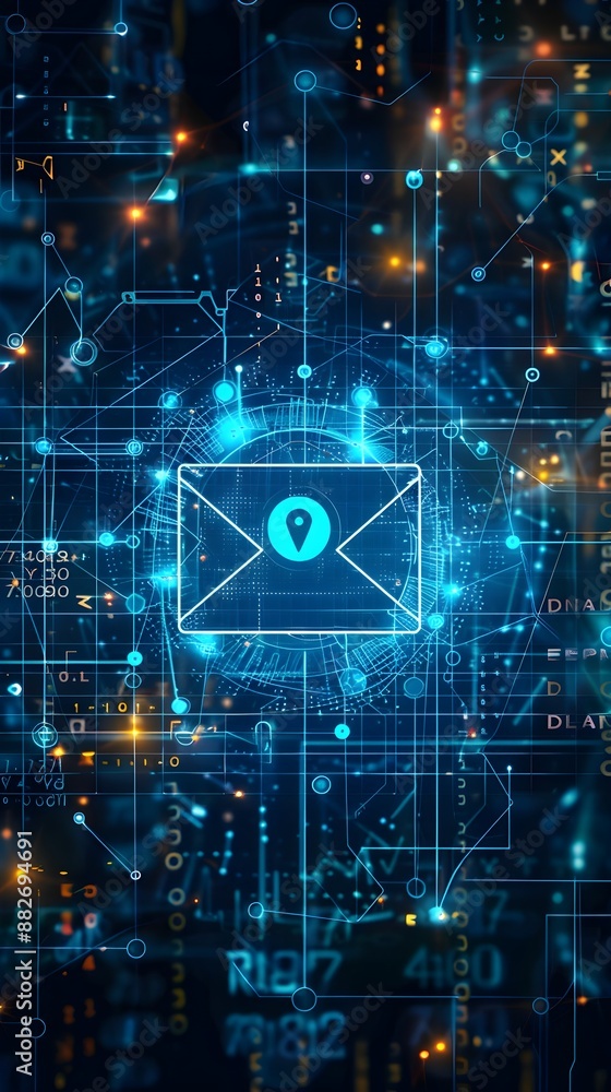 Poster secure email icon with digital security elements