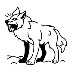 A hand drawn icon of a furious wolf 