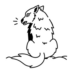 Sitting wolf icon in hand drawn style 
