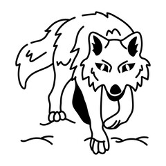 Cute doodle icon of a wolf cartoon 
