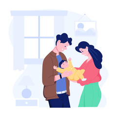 A flat character illustration of newborn parents 