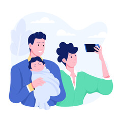 Family selfie illustration in flat style 