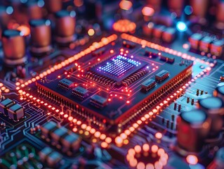 Obraz premium Intricate Quantum Computer Chip with Entangled Qubits Showcasing Futuristic Quantum Computing Technology