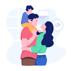 Kid and parents bonding, flat character illustration 