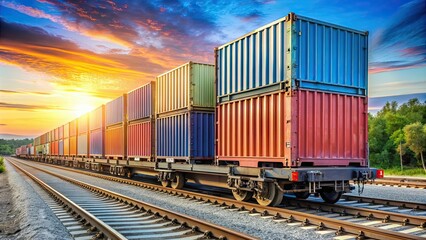 Fototapeta premium Containers stacked on a logistic train for transportation , logistics, train, containers, shipping, transportation