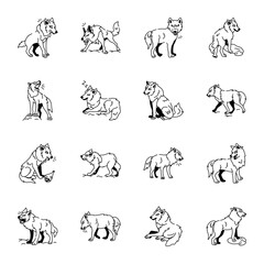 Collection of Wolf Animal Doodle Icons 

