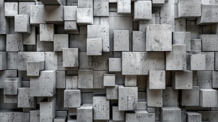 Concrete or cement brick background in grey or white embedded cubes
