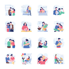 Collection of Newborn Baby Flat Illustrations 