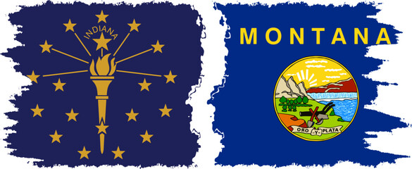 Montana and Indiana states grunge brush flags connection vector