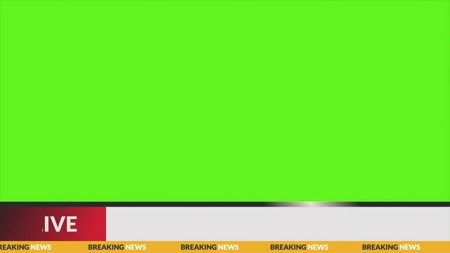 Breaking News - Lower third live breaking news brackground green screen and seamless looping ticker with blank text boxes.