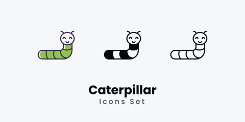 Caterpillar Icons thin line and glyph vector icon stock illustration