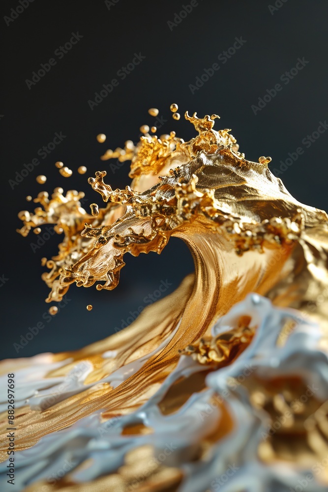 Wall mural 24k gold abstract waves dripping look 3d paint