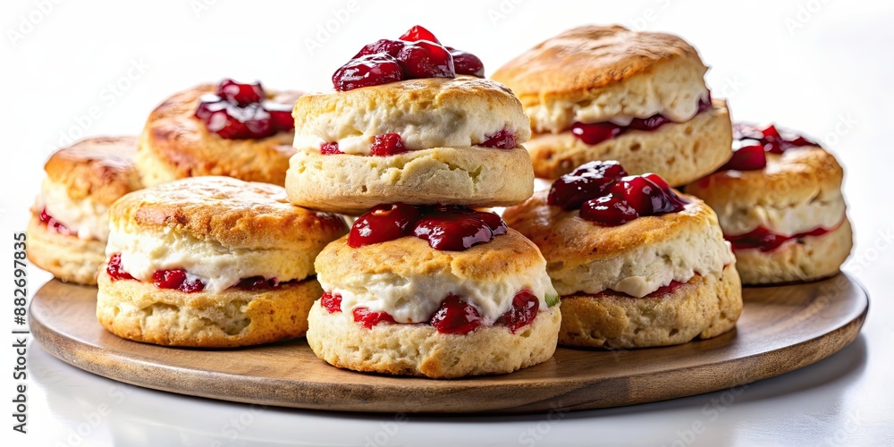 Poster English scones isolated on background, dessert, baked goods, English tea, traditional, pastry, delicious, breakfast, afternoon tea