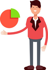 Businessman in Red Suit Character Holding Pie Chart
