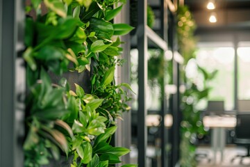 Obraz premium Modern Office Interior with Vertical Garden and Natural Light. Generative ai.