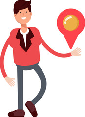 Businessman in Red Suit Character Holding Map Pin
