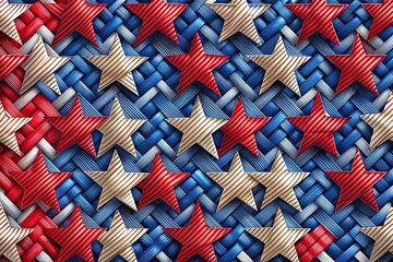 Vibrant American flag background design with intricately woven stars and stripes, perfect for patriotic national holidays and celebrations, created with cutting-edge AI technology.