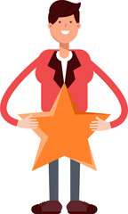 Businessman in Red Suit Character Holding Star
