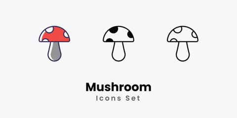 Mushroom Icons thin line and glyph vector icon stock illustration