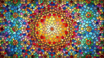 Obraz premium Colorful stained glass mosaic depicting a vibrant design, stained glass, mosaic, colorful, vibrant, art, pattern, texture