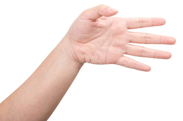 Male hand reach and ready to help or receive. Gesture isolated on white background.