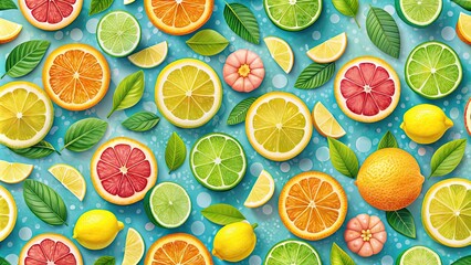 Colorful lemon citrus pattern with a vibrant and bright design, citrus, lemon, fruit, colorful, pattern, background, fresh, summer