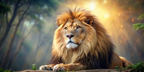 Majestic lion with impressive mane in natural habitat , lion, majestic, mane, impressive, wildlife, predator