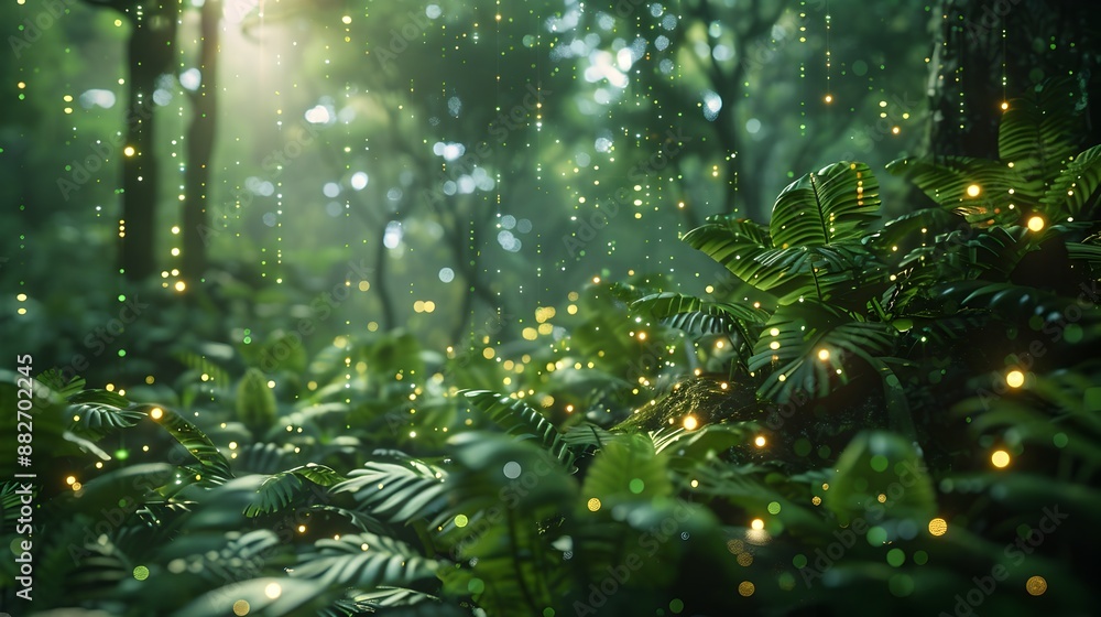 Poster futuristic sensors monitoring and protecting bioengineered nature reserve