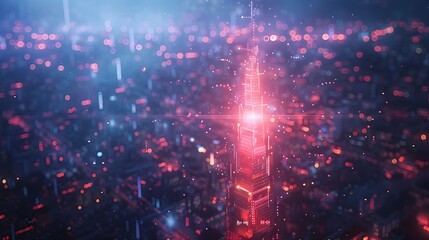 Futuristic 5G Network Tower Visualizing Digital Connectivity Streams in Urban Cityscape