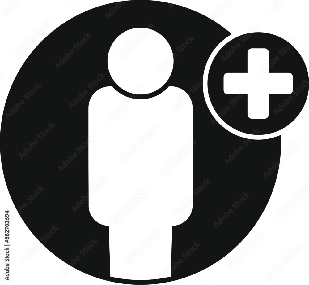 Poster simple black and white icon of a person being added to a group, ideal for web and app design