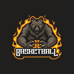 Bear mascot logo design vector with modern illustration concept style for badge, emblem and t shirt printing. Angry bear illustration with ball in hand.