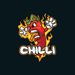 Chilli mascot logo design vector with modern illustration concept style for badge, emblem and t shirt printing. Hot chilli illustration.