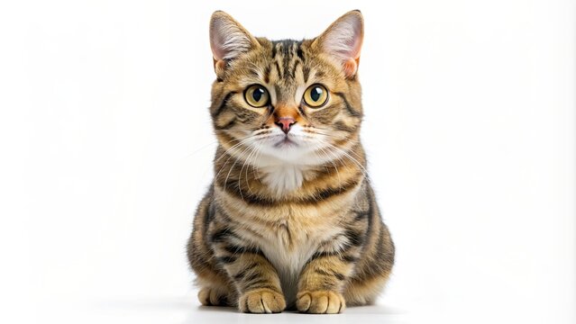 Cute ocicat sitting front view isolated on white background with clipping path, ocicat, cat, cute, feline